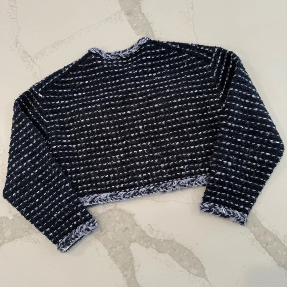 J. Crew Cropped Lady Jacket Marled Yarn Women’s XS Blue Hook & Eye Closure Knit - Picture 7 of 7